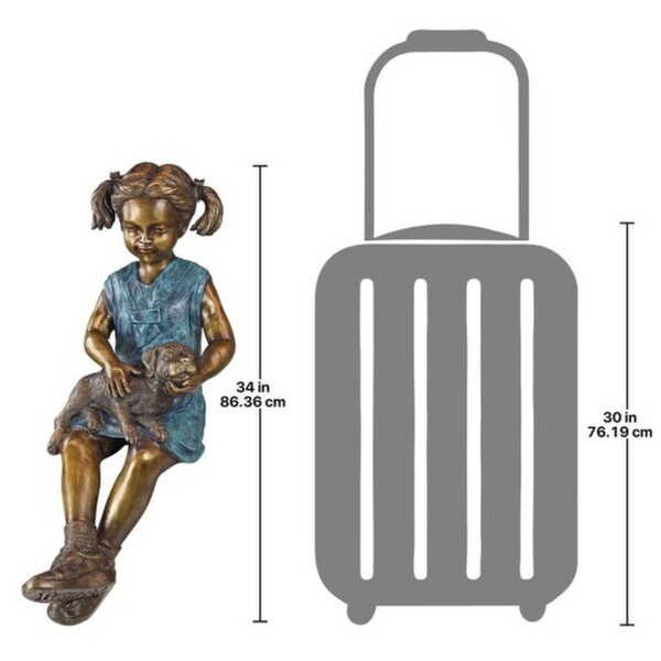 Sitting Savannah Girl with Dog Cast Bronze Garden Statue Size Comparison